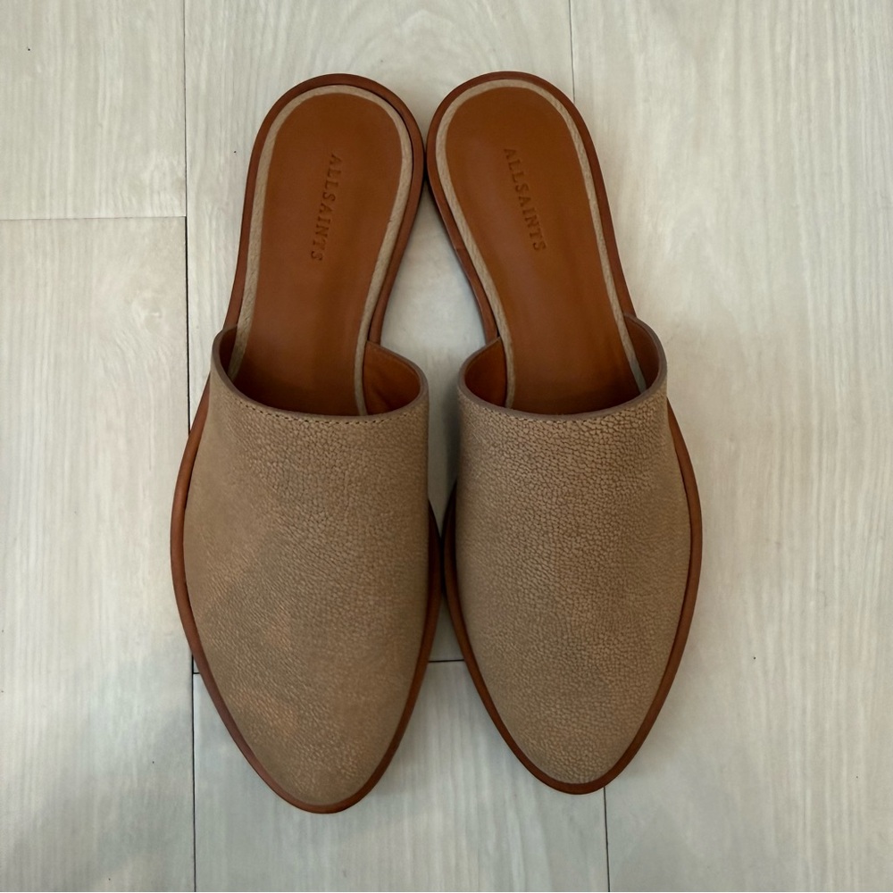 All Saints Rick Tan Leather Slip-On Mules - Picture 3 of 7
